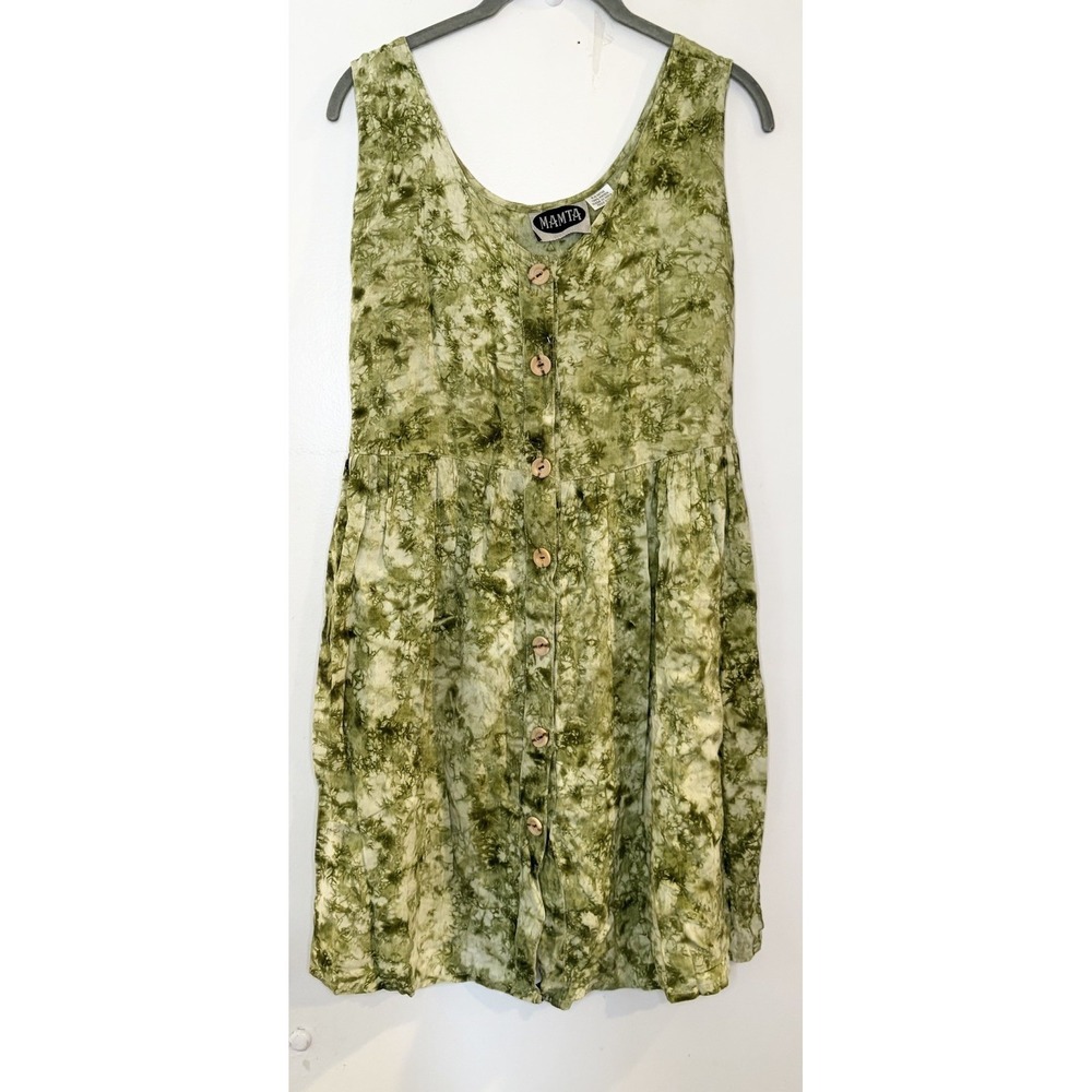 Mamta Free Size Green‎ Tie Dye Sleeveless Fairy Dress Button Front babydoll boho
